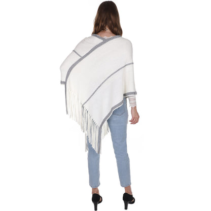 SIMPLE KNIT FRINGED PONCHO PC216(3PC)