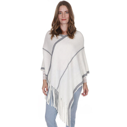 SIMPLE KNIT FRINGED PONCHO PC216 (3PC)