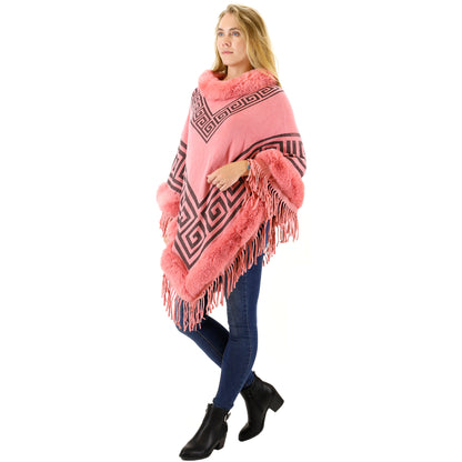 MONOGRAM PATTERN FUR FRINGED PONCHO P195(12PC)