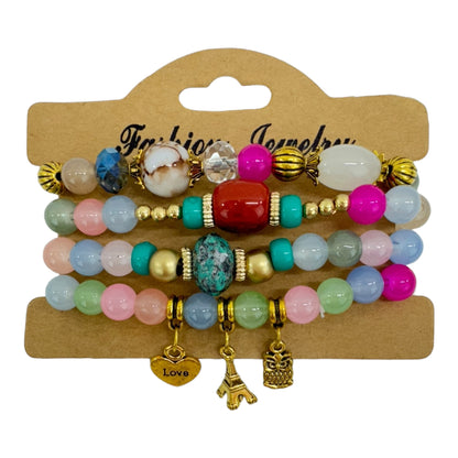 NATURAL STONE MULTI CHARM BRACELET SET 4228-9 (12PC)