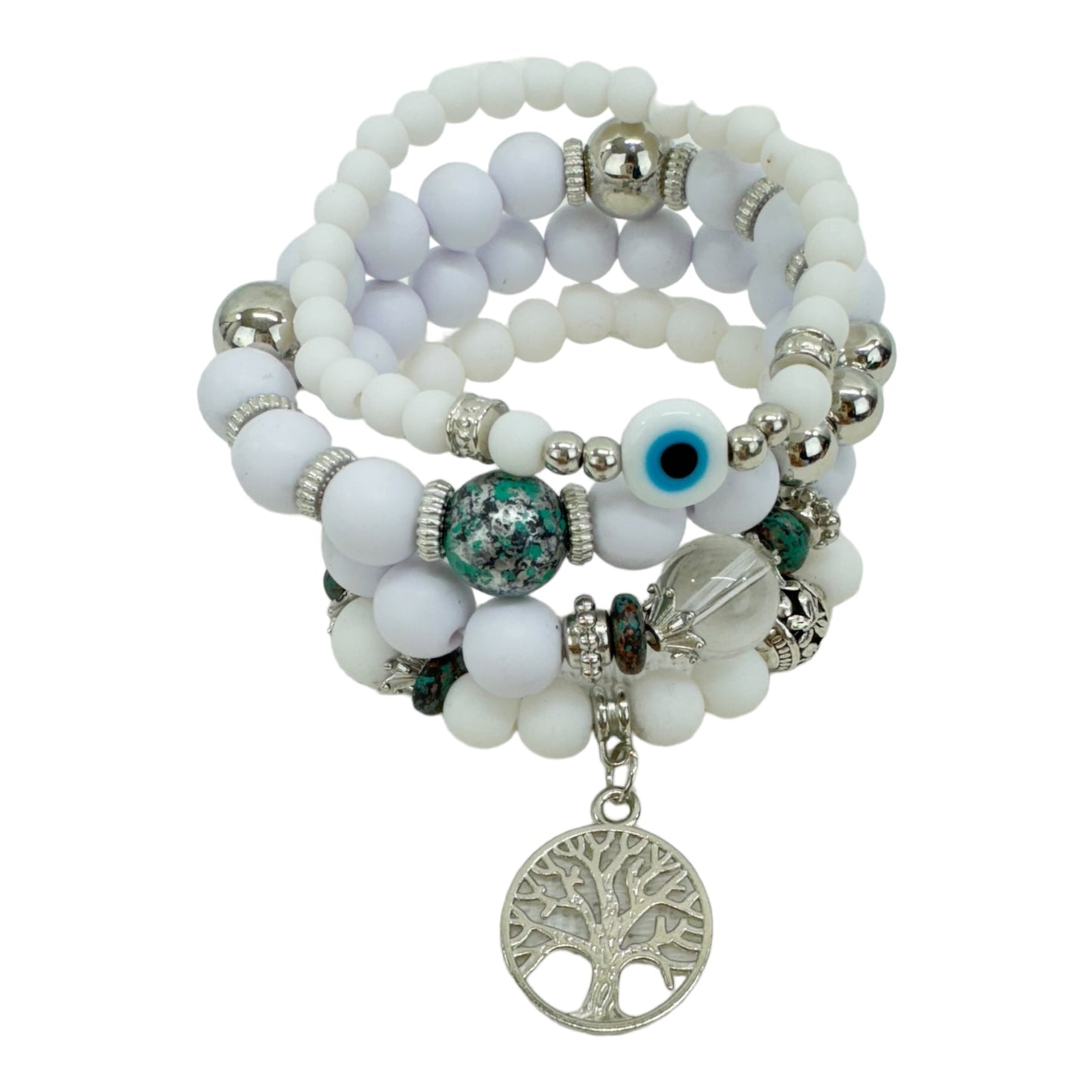 NATURAL STONE EVIL EYE BRACELET SET 4228-12 (12PC)