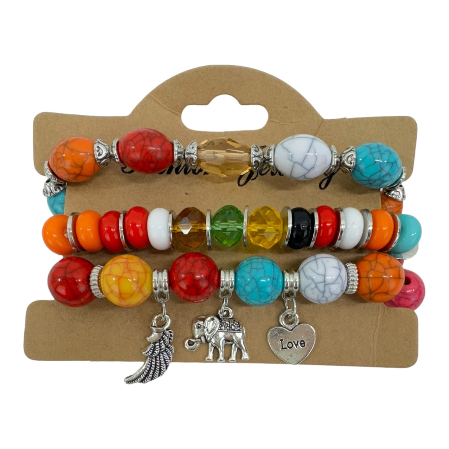 NATURAL STONE ELEPHANT CHARM BRACELET SET 4228-17 (12PC)