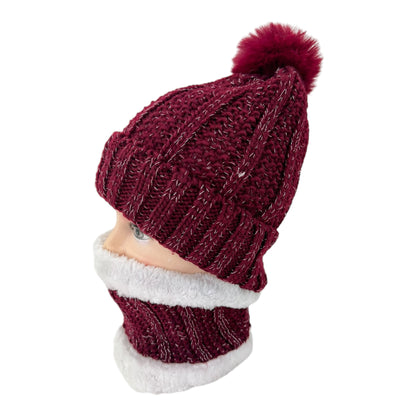 POM POM KNITTED BEANIE WITH NECK WARMER JH4730-4(12SET)