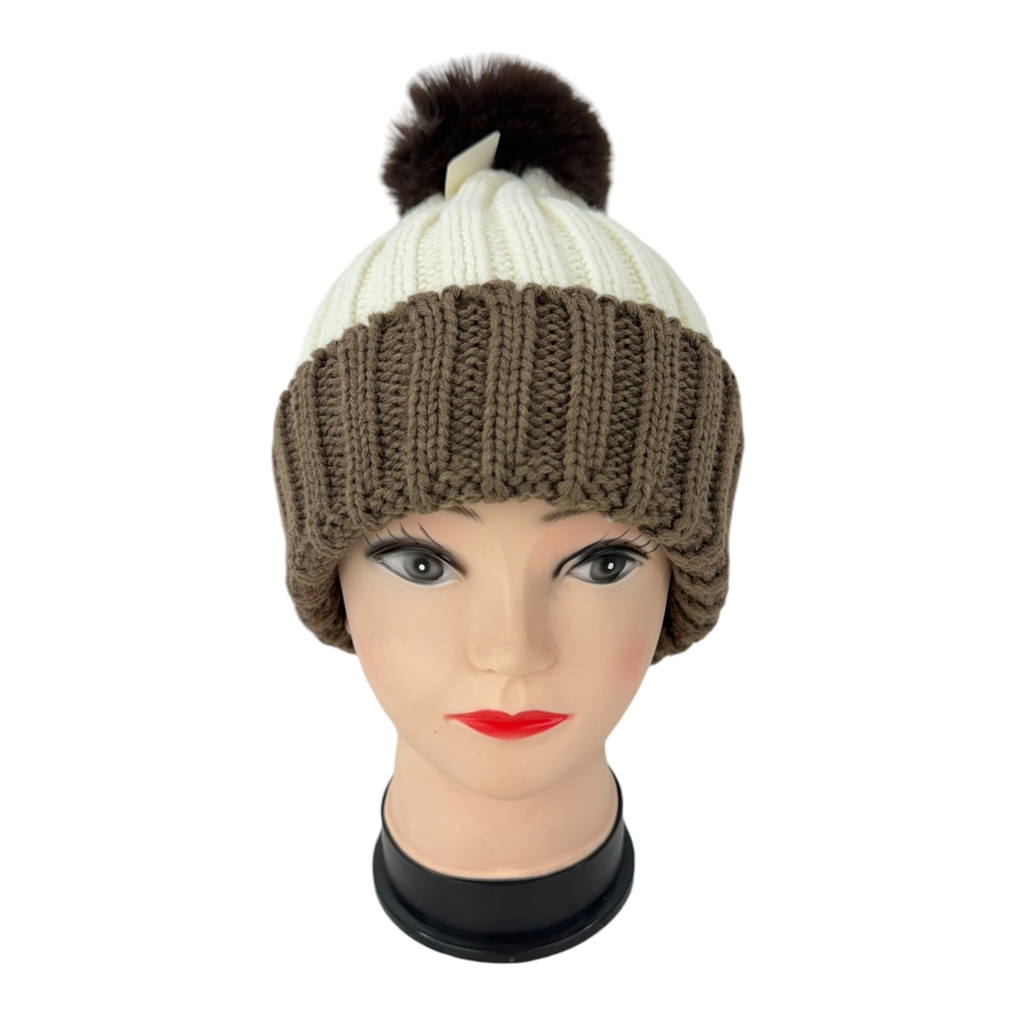 POM POM TWO TONE COLOR KNITTED BEANIE SS4725-45 (12PC)