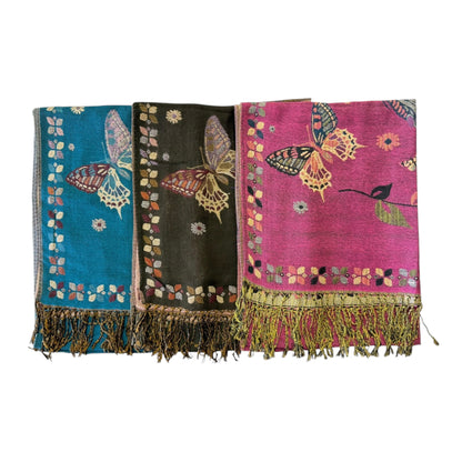 METALLIC PASHMINA BUTTERFLY PATTERN SCF4815-12 (12PC)