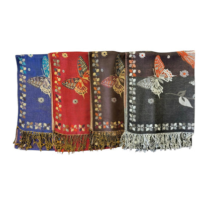 METALLIC PASHMINA BUTTERFLY PATTERN SCF4815-12 (12PC)