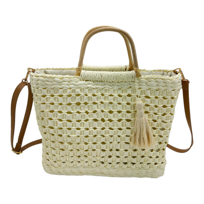 RATTAN BEACH TOTE SHOULDER BAG WITH TASSEL 4225-2 (6PC)