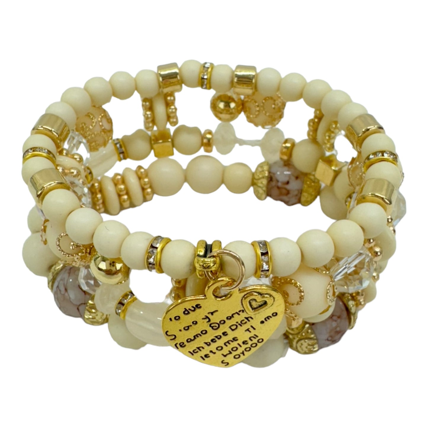 NATURAL STONE HEART LOVE LETTER CHARM BRACELET SET 4228-5 (12PC)