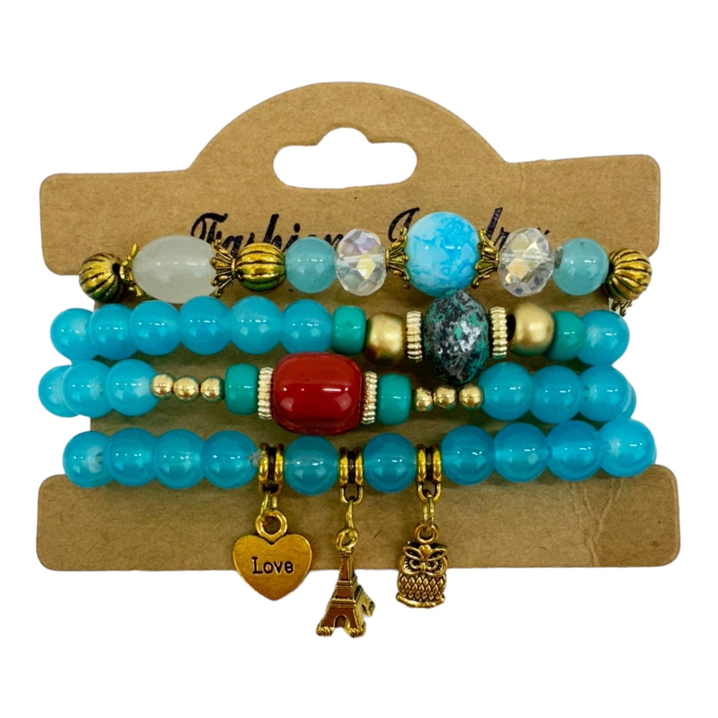 NATURAL STONE MULTI CHARM BRACELET SET 4228-9 (12PC)