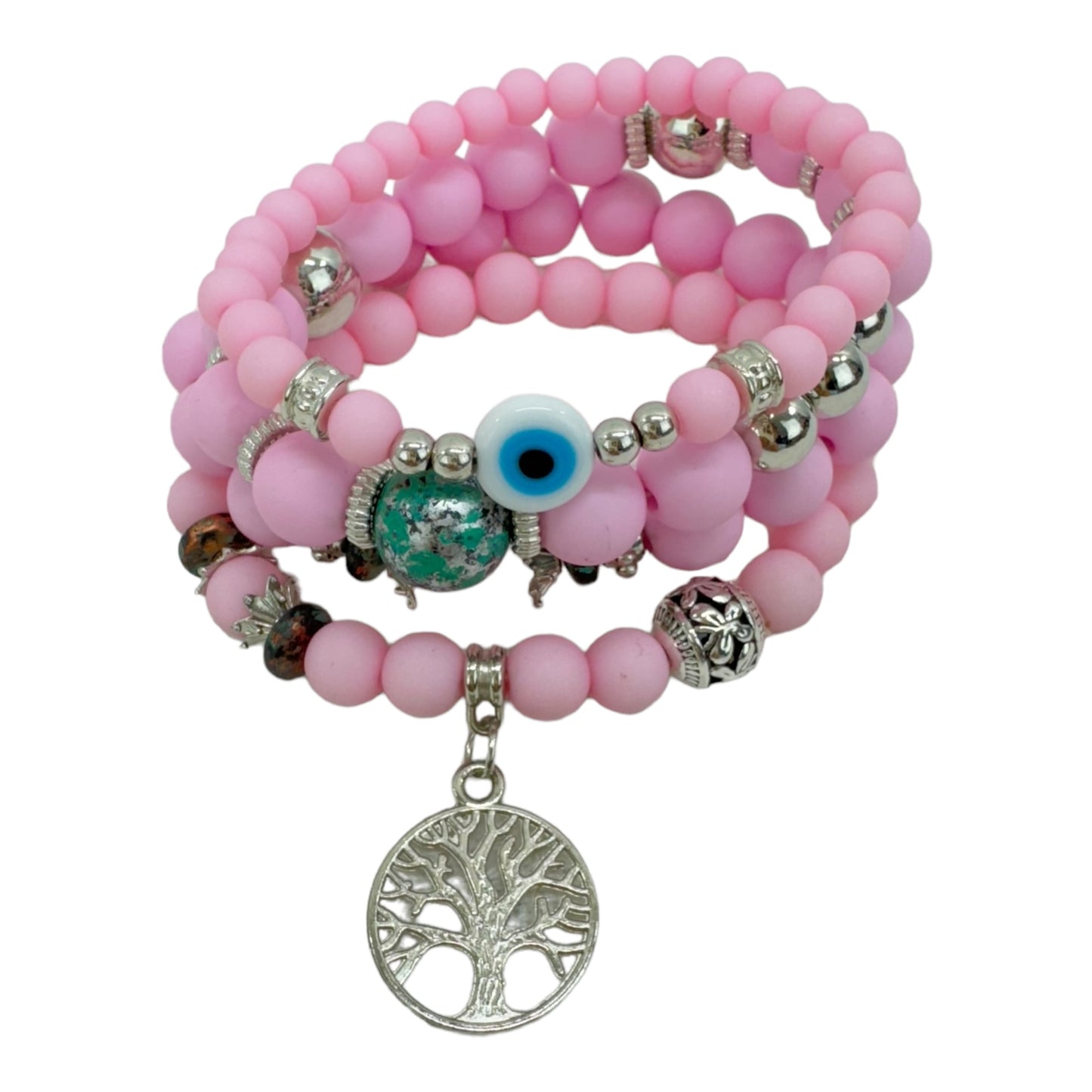 NATURAL STONE EVIL EYE BRACELET SET 4228-12 (12PC)