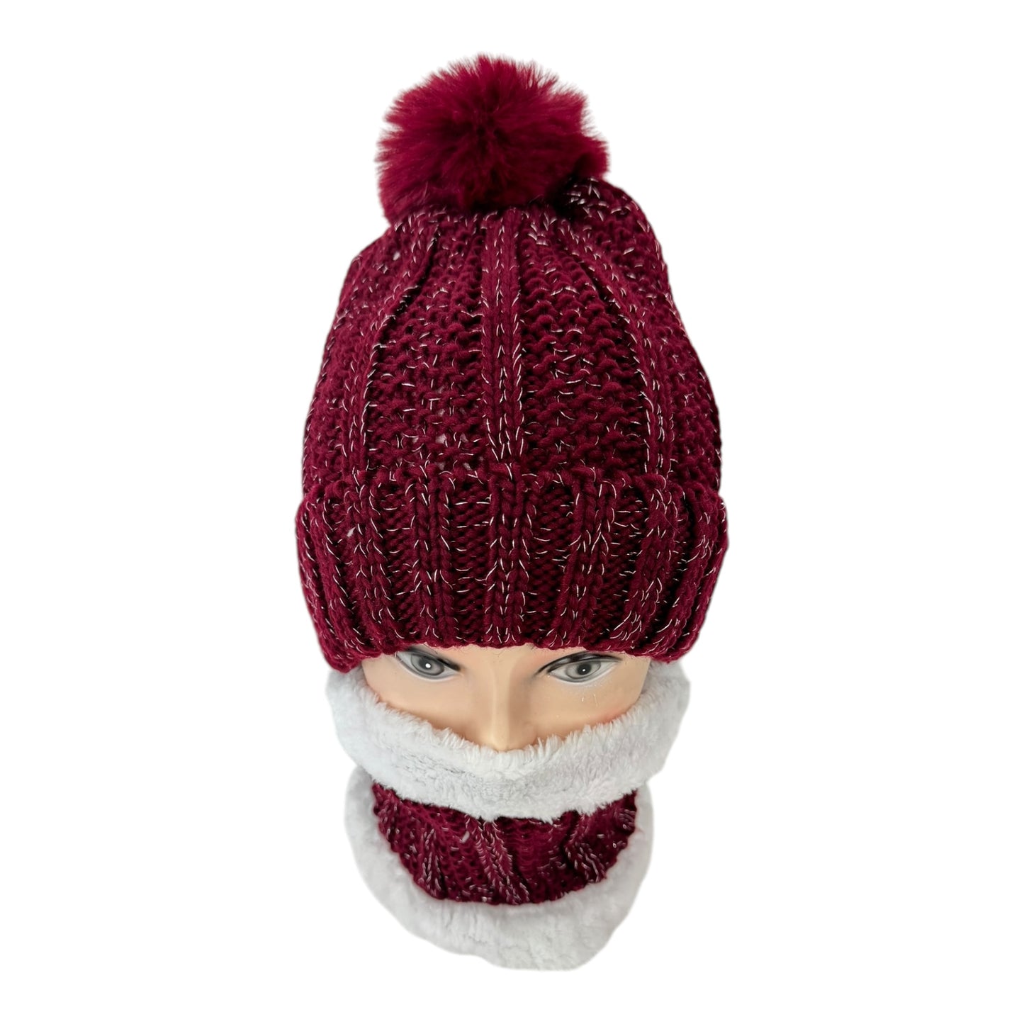 POM POM KNITTED BEANIE WITH NECK WARMER JH4730-4(12SET)