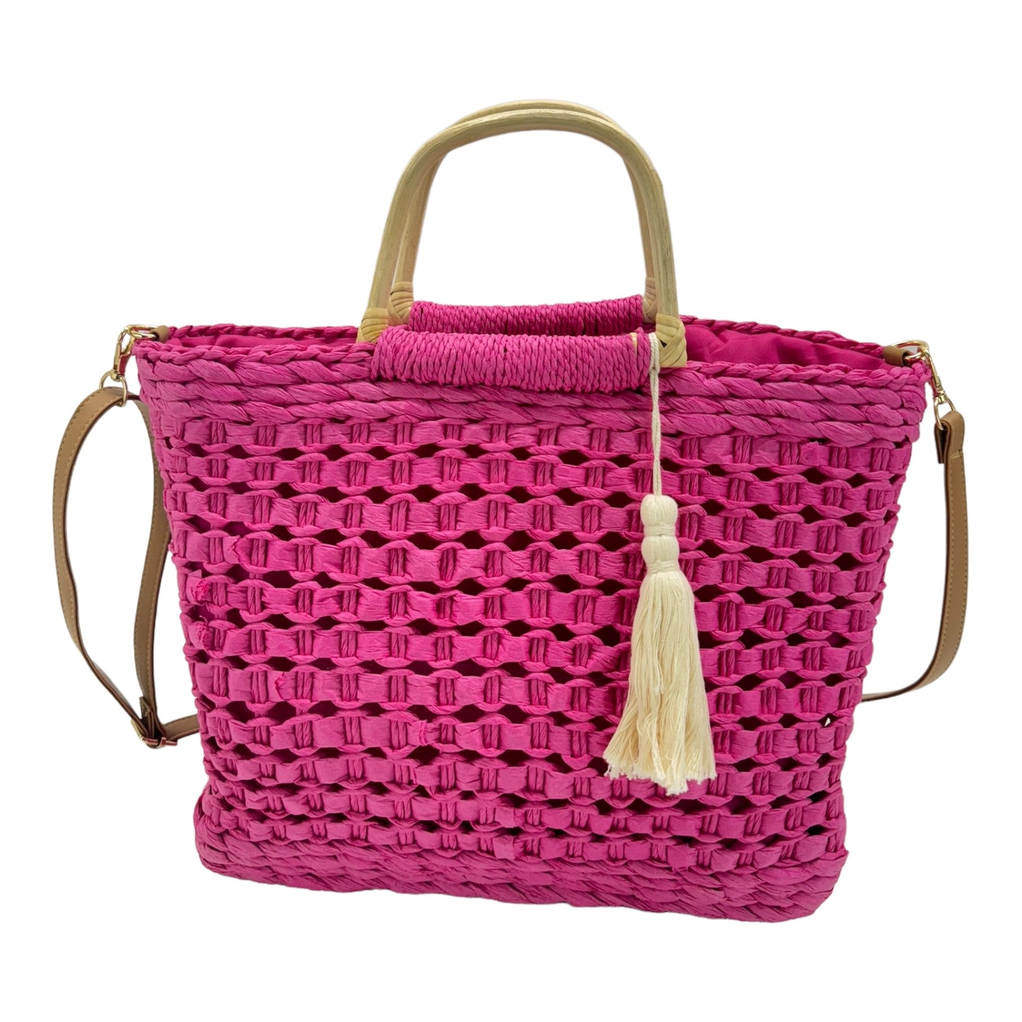 RATTAN BEACH TOTE SHOULDER BAG WITH TASSEL 4225-2 (6PC)