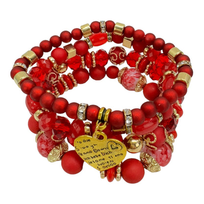 NATURAL STONE HEART LOVE LETTER CHARM BRACELET SET 4228-5 (12PC)