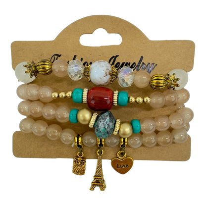 NATURAL STONE MULTI CHARM BRACELET SET 4228-9 (12PC)