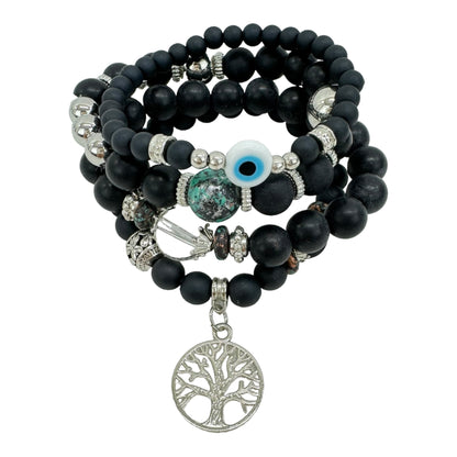 NATURAL STONE EVIL EYE BRACELET SET 4228-12 (12PC)