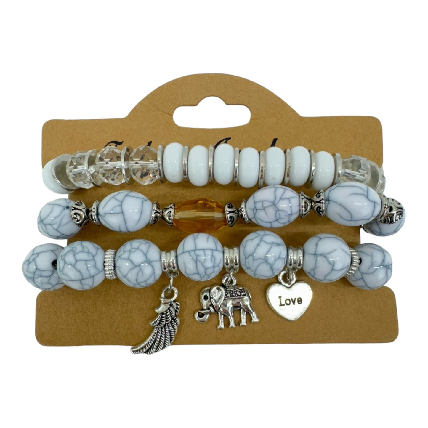 NATURAL STONE ELEPHANT CHARM BRACELET SET 4228-17 (12PC)