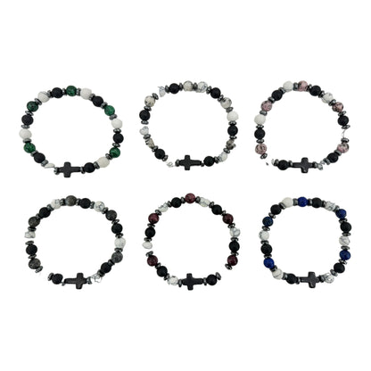 NATURAL STONE CROSS BRACELET 4220-4 (12PC)