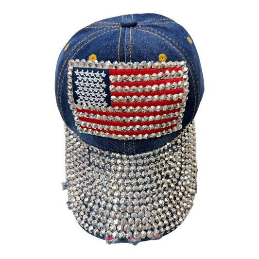 AMERICAN US FLAG DIAMOND RHINESTONE CAP HA4418-3 (12PC)