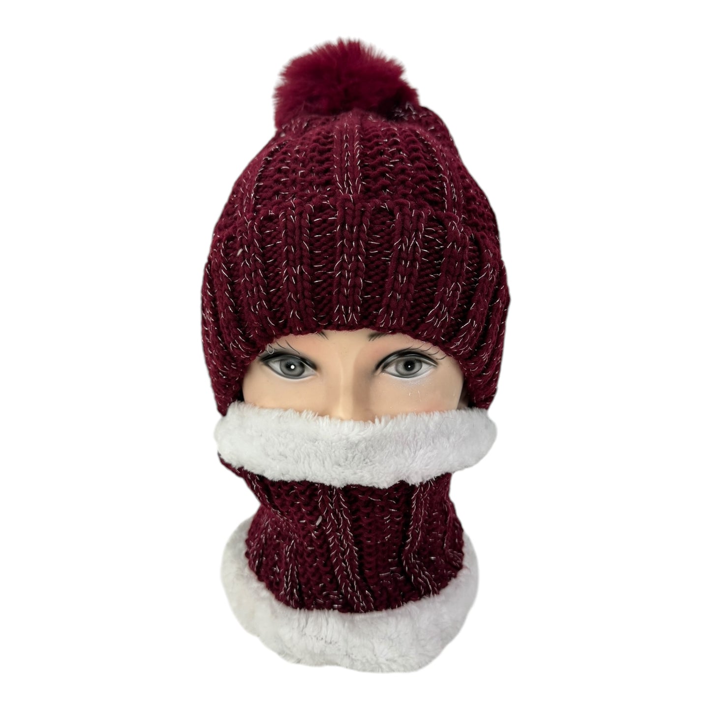 POM POM KNITTED BEANIE WITH NECK WARMER JH4730-4(12SET)