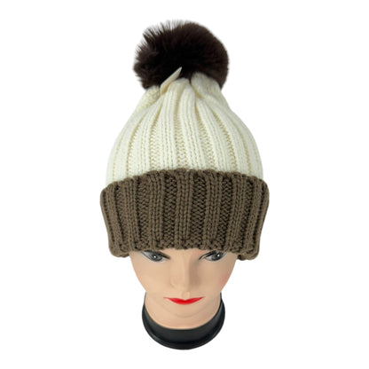 POM POM TWO TONE COLOR KNITTED BEANIE SS4725-45 (12PC)