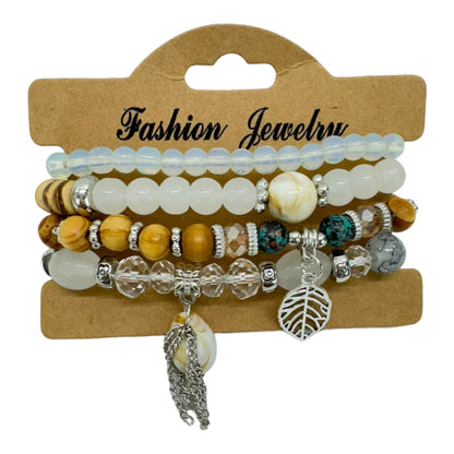 NATURAL STONE LEAF SHELL CHARM BRACELET SET 4228-4 (12PC)