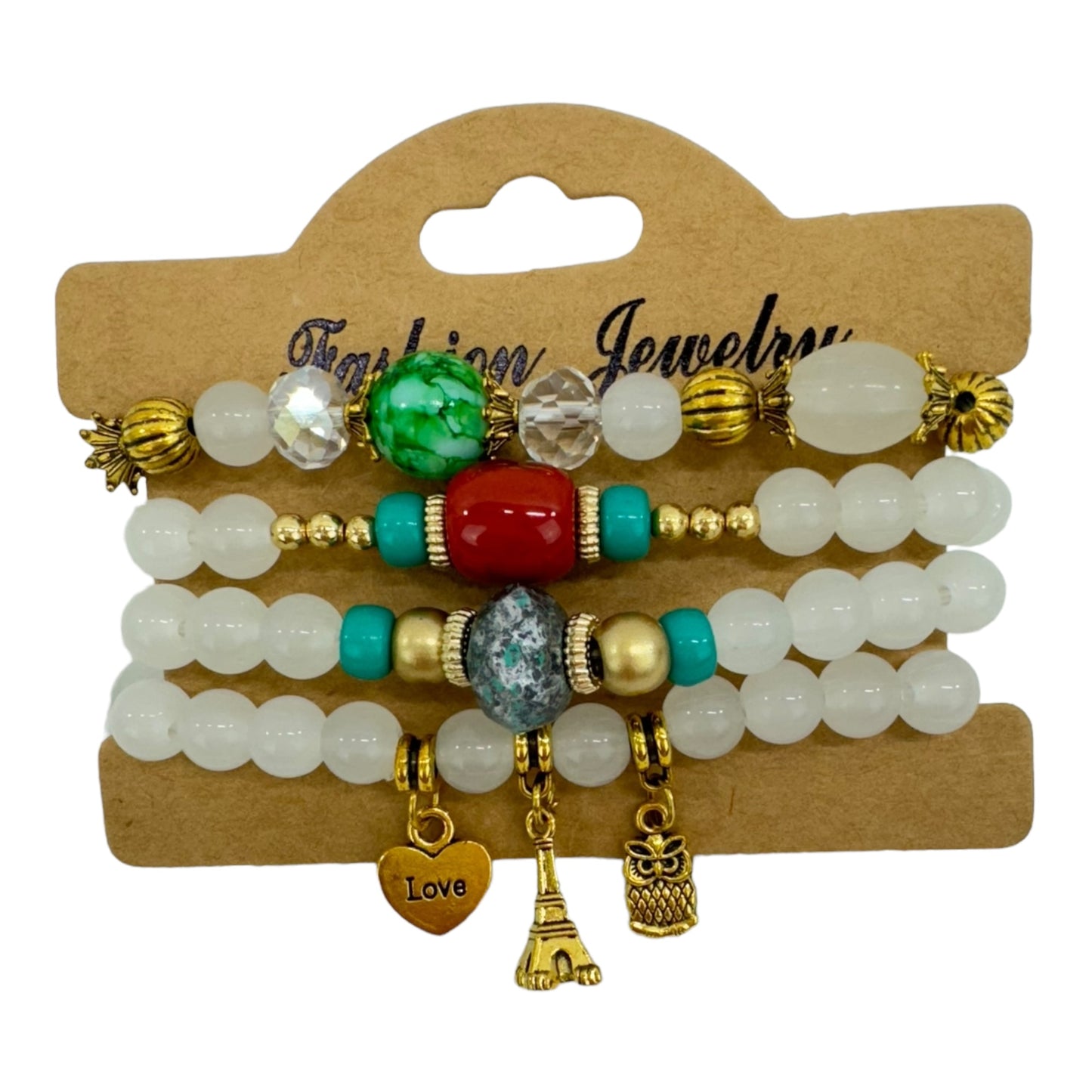 NATURAL STONE MULTI CHARM BRACELET SET 4228-9 (12PC)