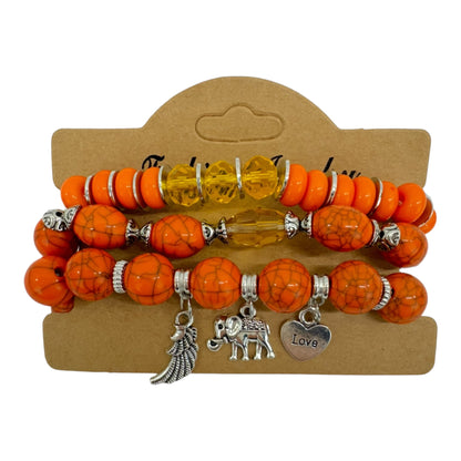 NATURAL STONE ELEPHANT CHARM BRACELET SET 4228-17 (12PC)