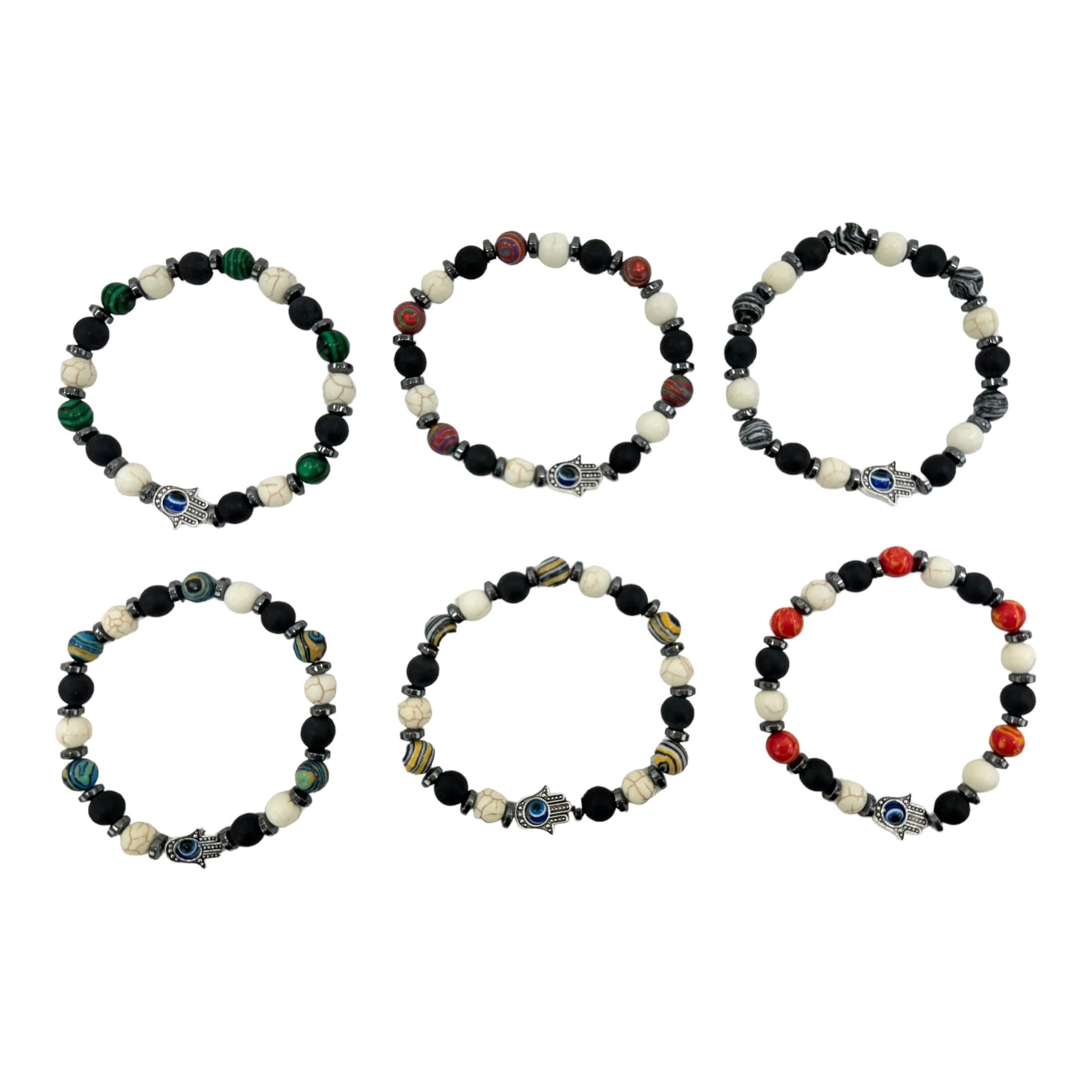 NATURAL STONE HAMSA HAND BRACELET 4220-3 (12PC)