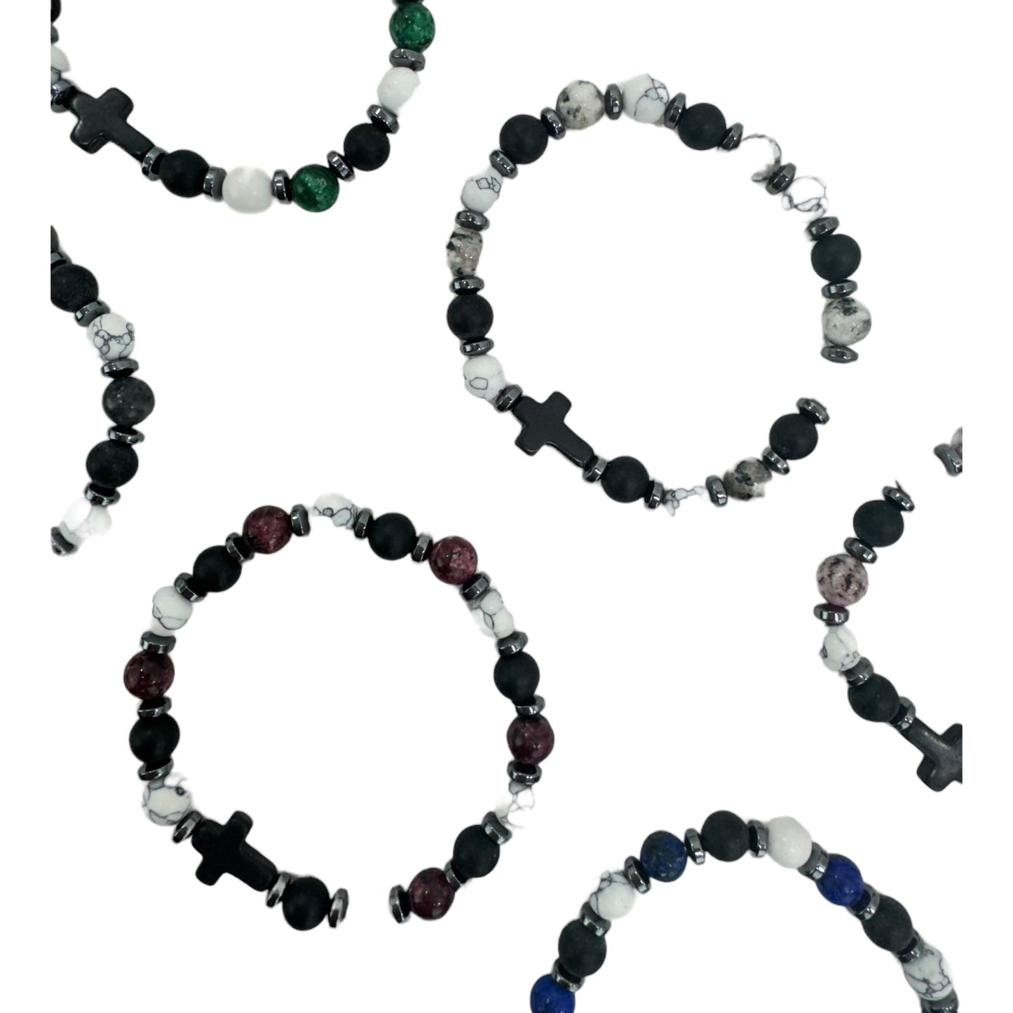 NATURAL STONE CROSS BRACELET 4220-4 (12PC)