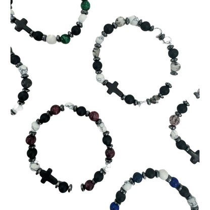 NATURAL STONE CROSS BRACELET 4220-4 (12PC)