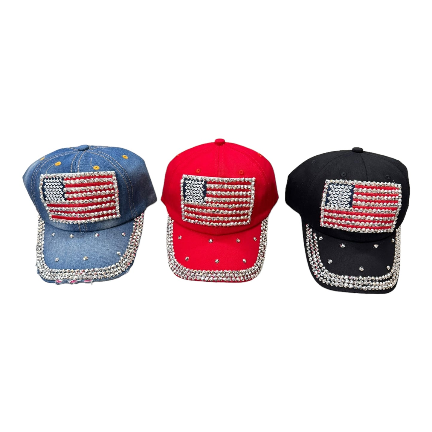 AMERICAN US FLAG DIAMOND RHINESTONE BASEBALL CAP HA4418-2 (12PC)