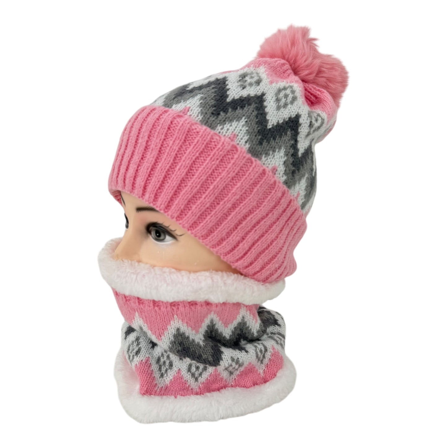 POM POM KNITTED BEANIE WITH NECK WARMER JH4730-5(12SET)