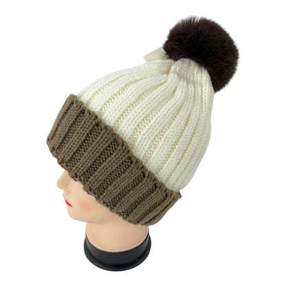 POM POM TWO TONE COLOR KNITTED BEANIE SS4725-45 (12PC)