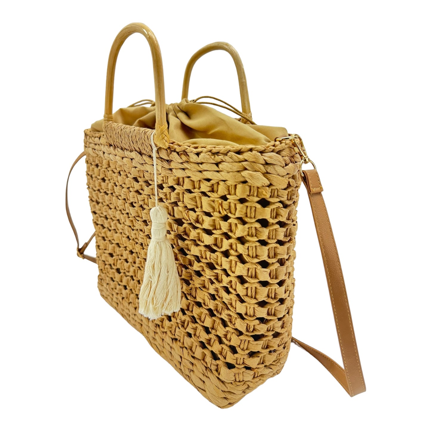 RATTAN BEACH TOTE SHOULDER BAG WITH TASSEL 4225-2 (6PC)