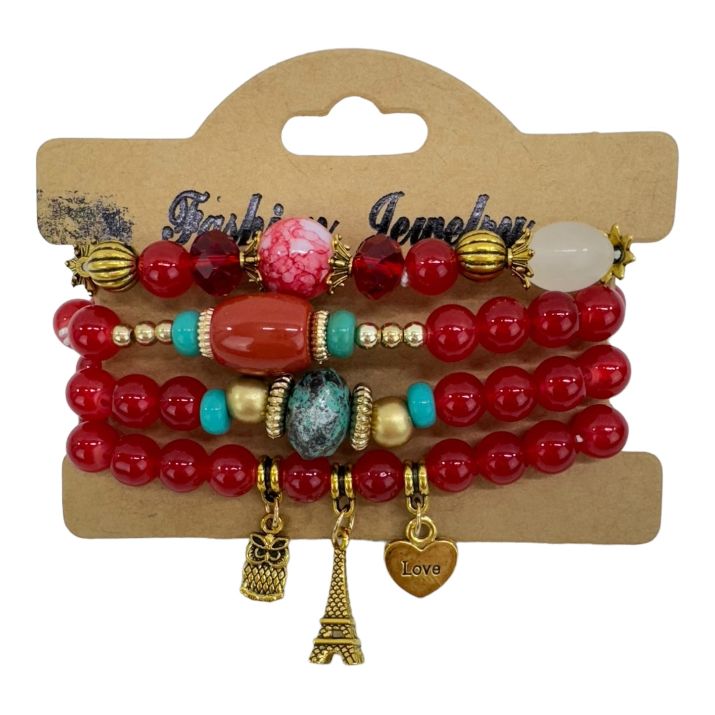 NATURAL STONE MULTI CHARM BRACELET SET 4228-9 (12PC)