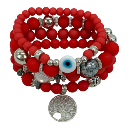 NATURAL STONE EVIL EYE BRACELET SET 4228-12 (12PC)