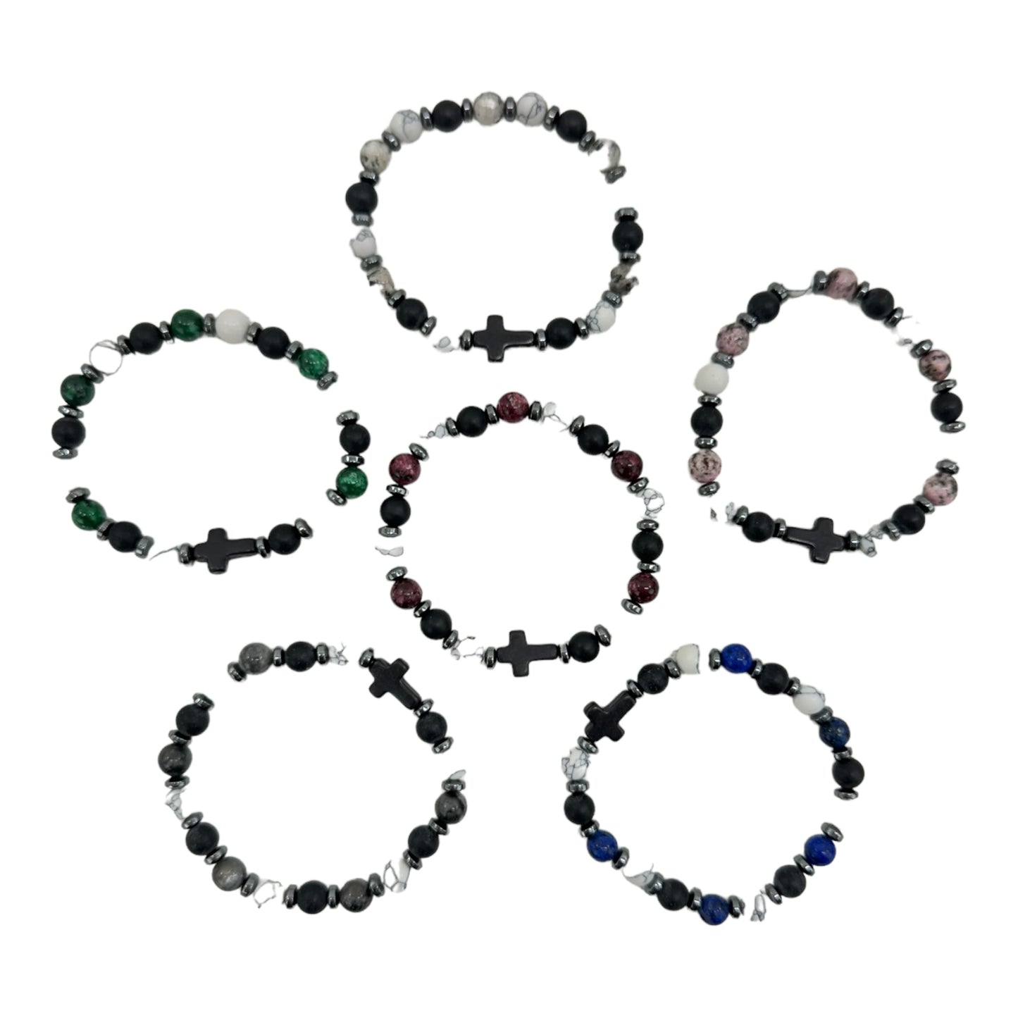 NATURAL STONE CROSS BRACELET 4220-4 (12PC)