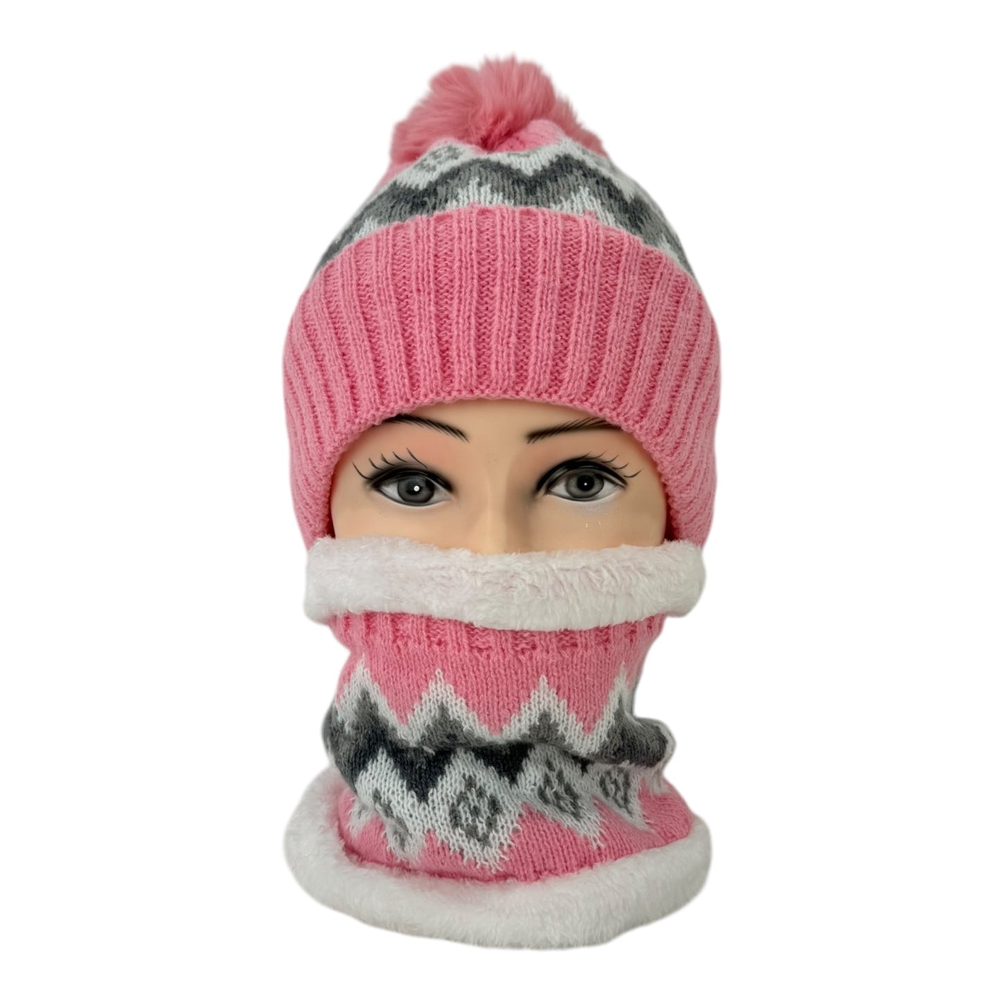 POM POM KNITTED BEANIE WITH NECK WARMER JH4730-5(12SET)