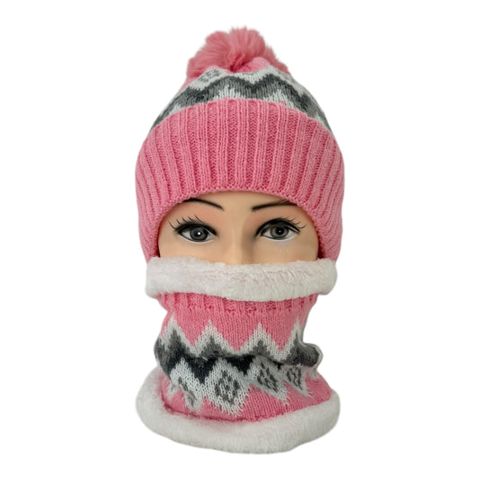 POM POM KNITTED BEANIE WITH NECK WARMER JH4730-5(12SET)