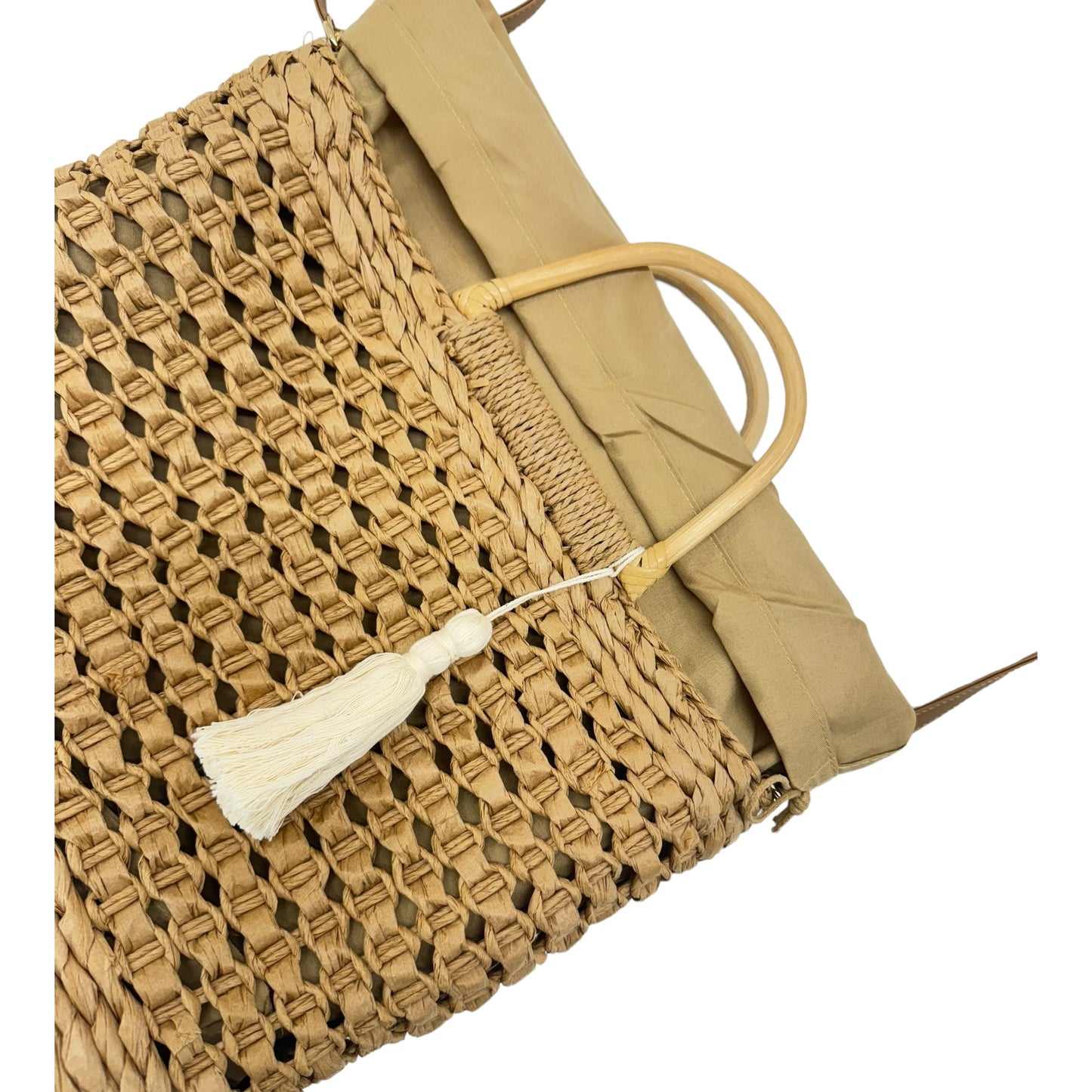 RATTAN BEACH TOTE SHOULDER BAG WITH TASSEL 4225-2 (6PC)