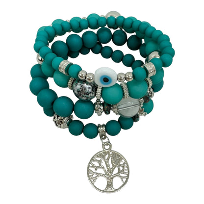 NATURAL STONE EVIL EYE BRACELET SET 4228-12 (12PC)