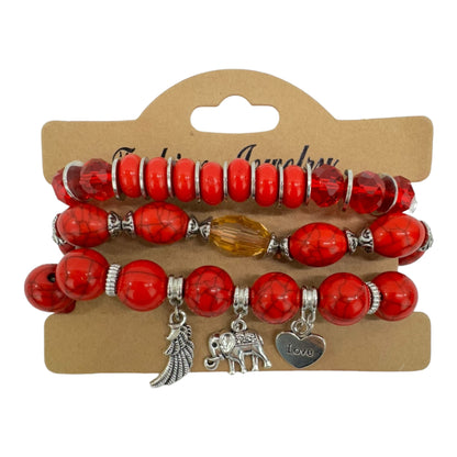 NATURAL STONE ELEPHANT CHARM BRACELET SET 4228-17 (12PC)