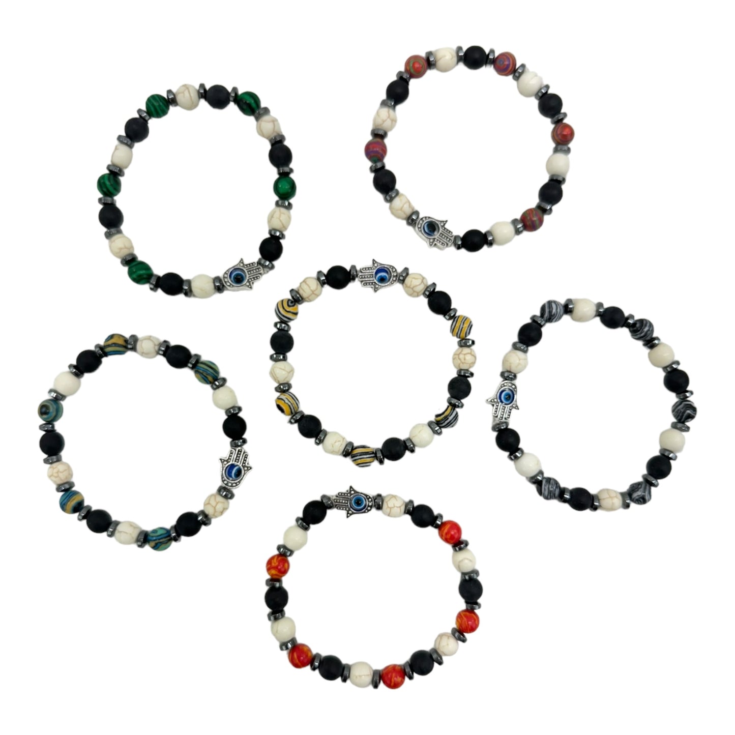 NATURAL STONE HAMSA HAND BRACELET 4220-3 (12PC)