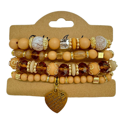 NATURAL STONE HEART LOVE LETTER CHARM BRACELET SET 4228-5 (12PC)