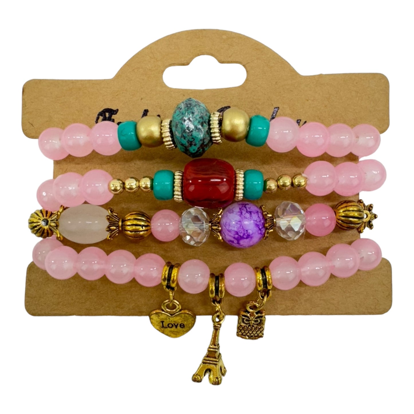 NATURAL STONE MULTI CHARM BRACELET SET 4228-9 (12PC)