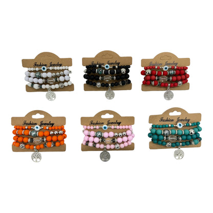 NATURAL STONE EVIL EYE BRACELET SET 4228-12 (12PC)