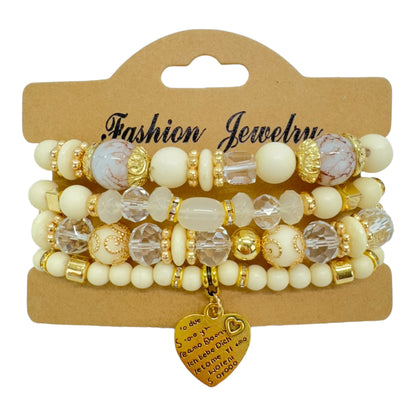 NATURAL STONE HEART LOVE LETTER CHARM BRACELET SET 4228-5 (12PC)