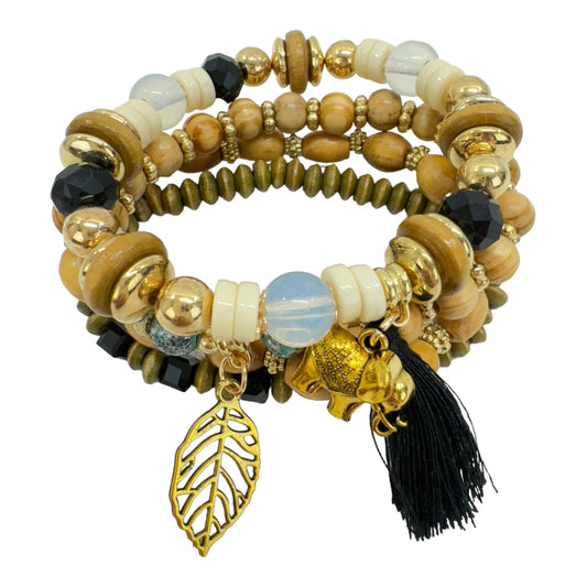 NATURAL STONE LEAF ELEPHANT CHARM BRACELET SET 4228-6 (12PC)