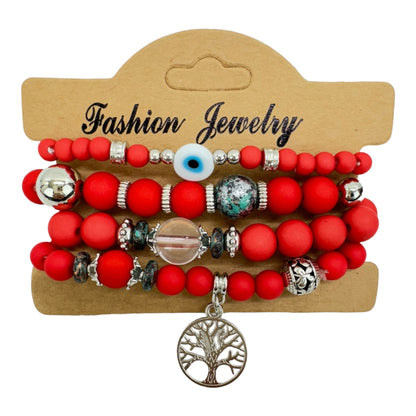 NATURAL STONE EVIL EYE BRACELET SET 4228-12 (12PC)