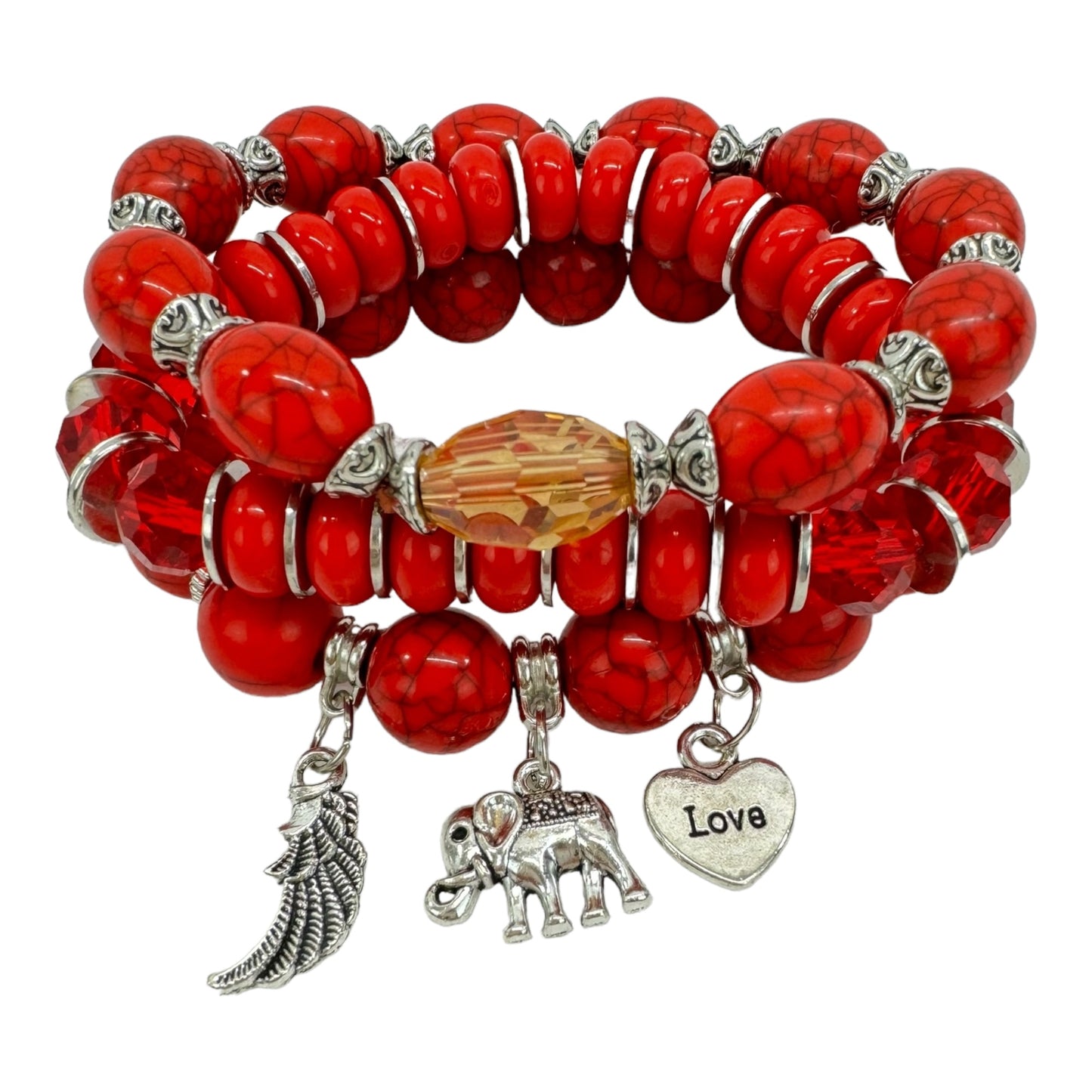 NATURAL STONE ELEPHANT CHARM BRACELET SET 4228-17 (12PC)